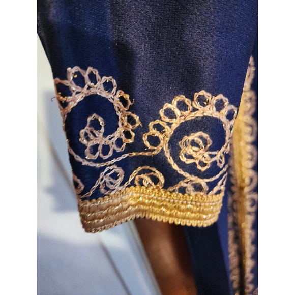 RARE VTG Blue Gold Embroidered Kaftan ORNATE Church Robe Dress Muumuu Caftan - Picture 2 of 6
